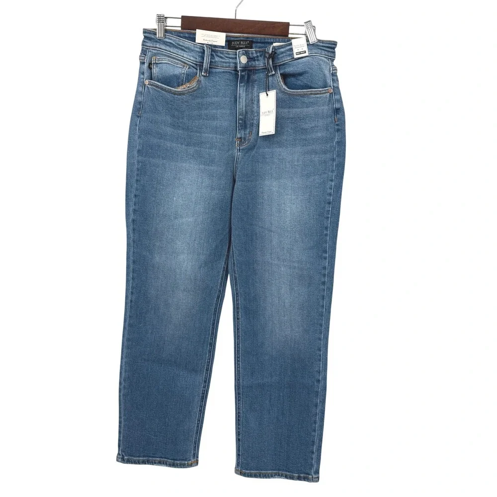 NWT Judy Blue Womens 11/30 Jeans Medium‎ Blue High Waist Slim Straight Modern